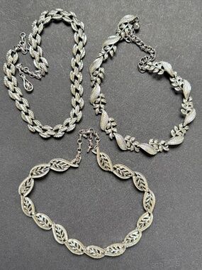 Three VINTAGE CORO Silver Leaf Necklaces MCM